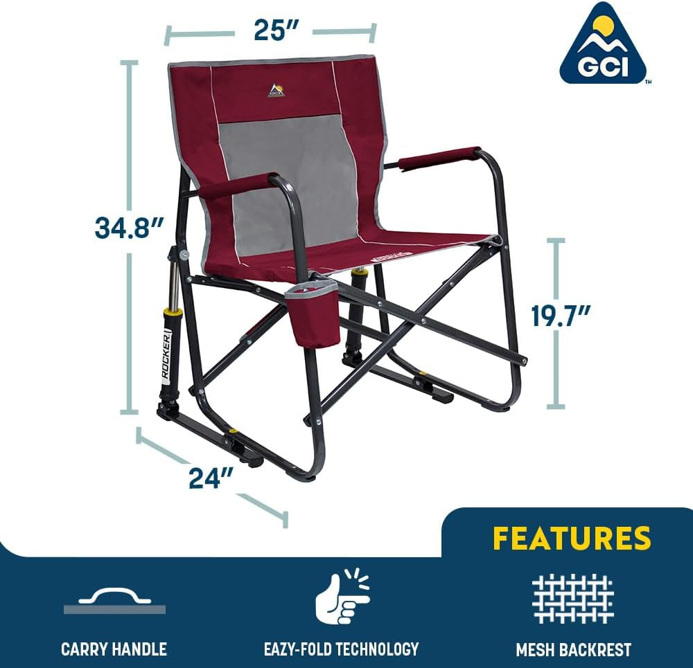 Freestyle Rocker Camping Chair | Portable Folding Rocking Chair with Solid, Durable Armrests, Drink Holder & Comfortable Backrest — Indigo Blue