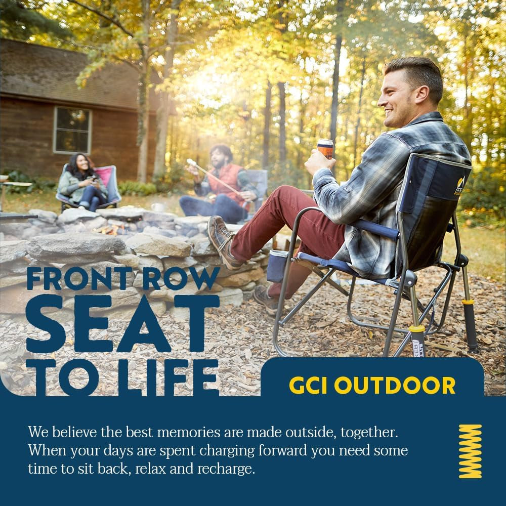 Freestyle Rocker Camping Chair | Portable Folding Rocking Chair with Solid, Durable Armrests, Drink Holder & Comfortable Backrest — Indigo Blue