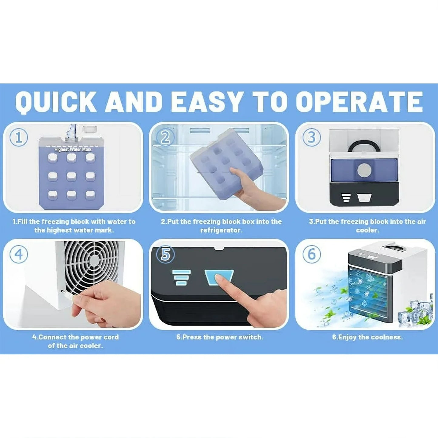 Portable Air Conditioners Fan, Anti-Leakage Water Mini Air Cooler with 3 Speeds, Personal Ice Air Conditioner for Room Desk Office Home Tent