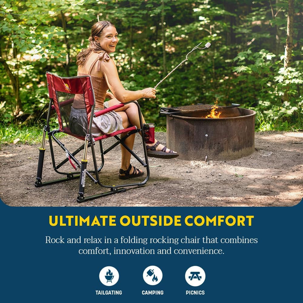 Freestyle Rocker Camping Chair | Portable Folding Rocking Chair with Solid, Durable Armrests, Drink Holder & Comfortable Backrest — Indigo Blue