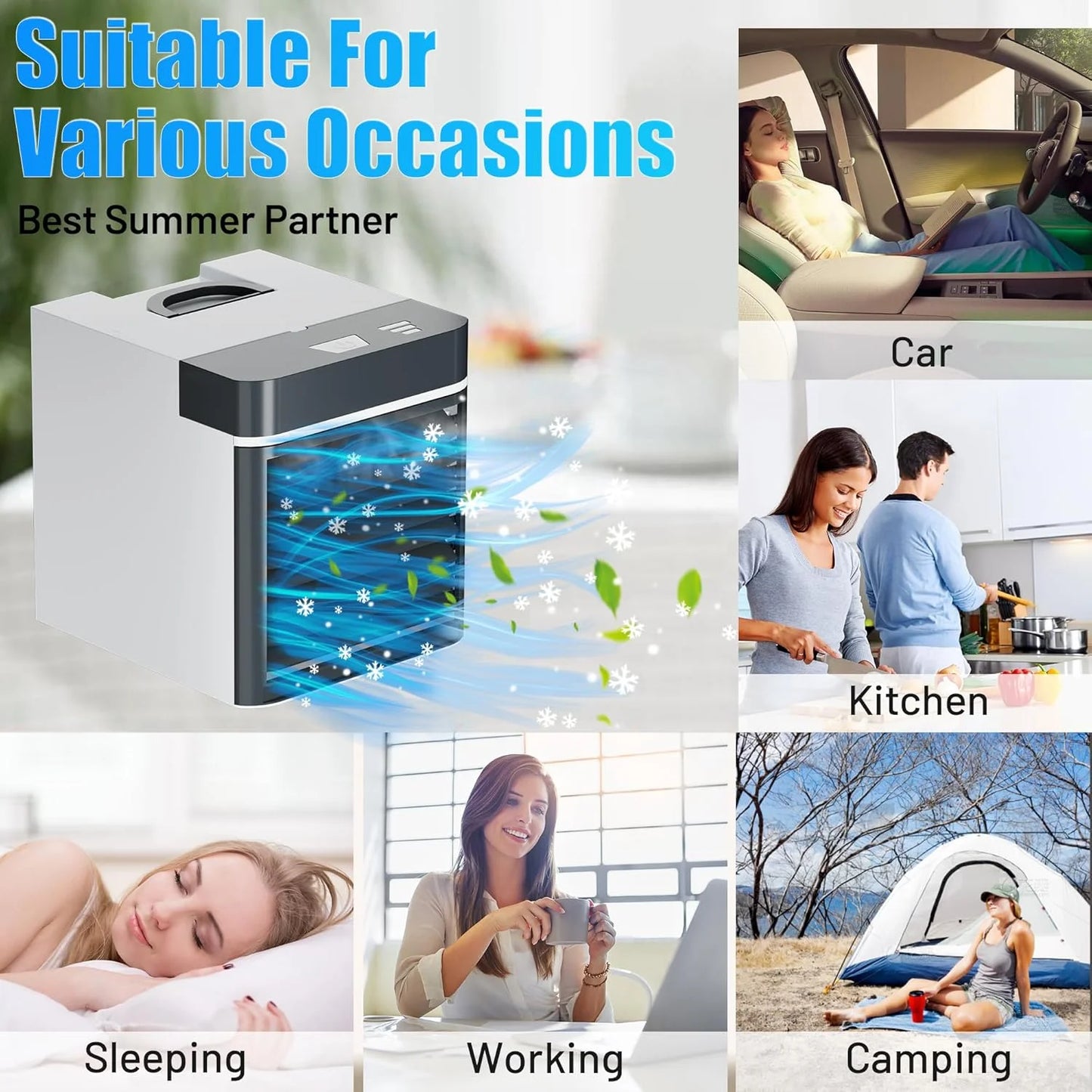 Portable Air Conditioners Fan, Anti-Leakage Water Mini Air Cooler with 3 Speeds, Personal Ice Air Conditioner for Room Desk Office Home Tent