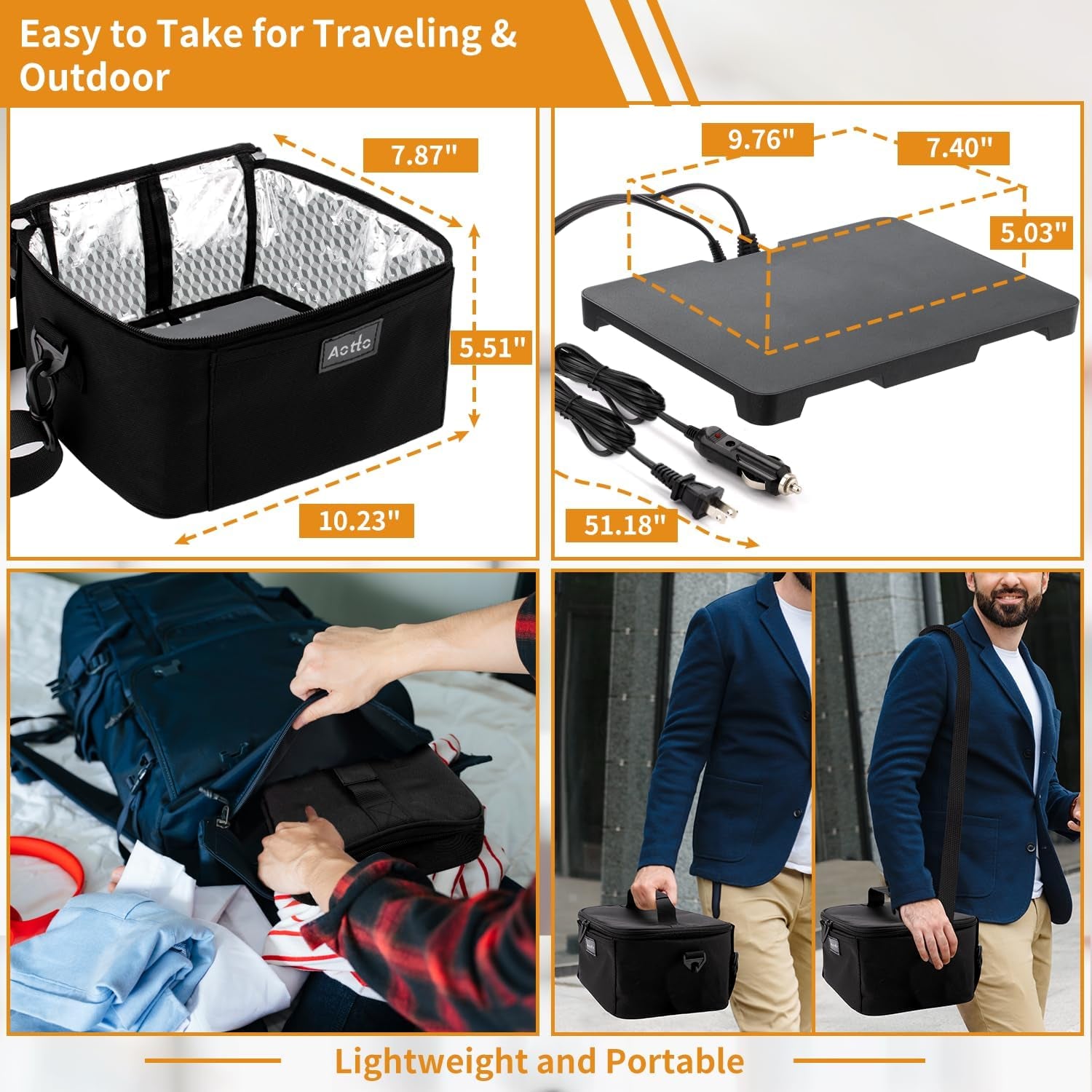Portable Oven, Electric Lunch Box Food Heater - 12V/24V/110V 3-In-1 Car Food Warmer - Mini Personal Microwave Heated Lunch Box Warmer for Car, Truck, Travel, Office & Home Use - Black
