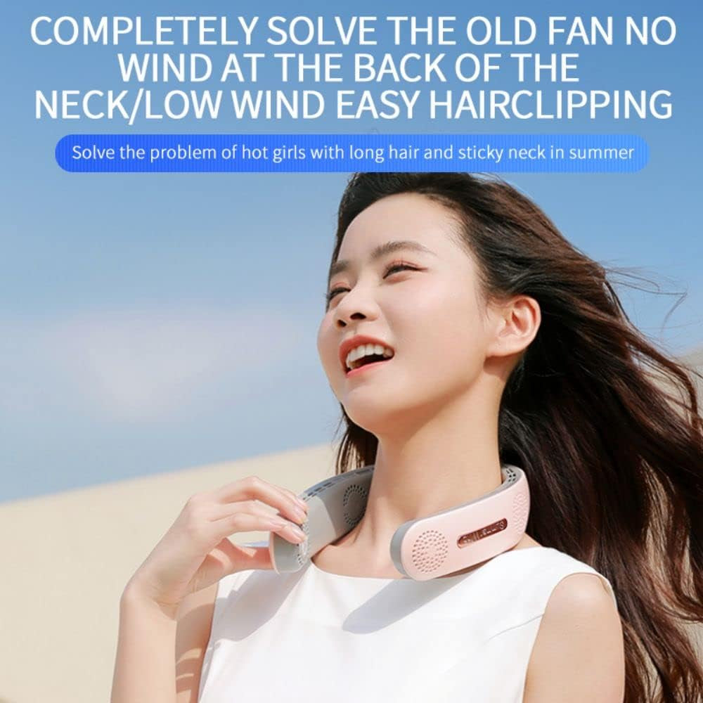 Neck Fans Upgraded Bladeless 4 Turbo USB Rechargeable Portable Fan Hands Free Portable Neck Fan 4000Mah Neck Fans 360°Surrounding Wind Strong Wind Gifts Outdoor Activities Fishing (Pink)