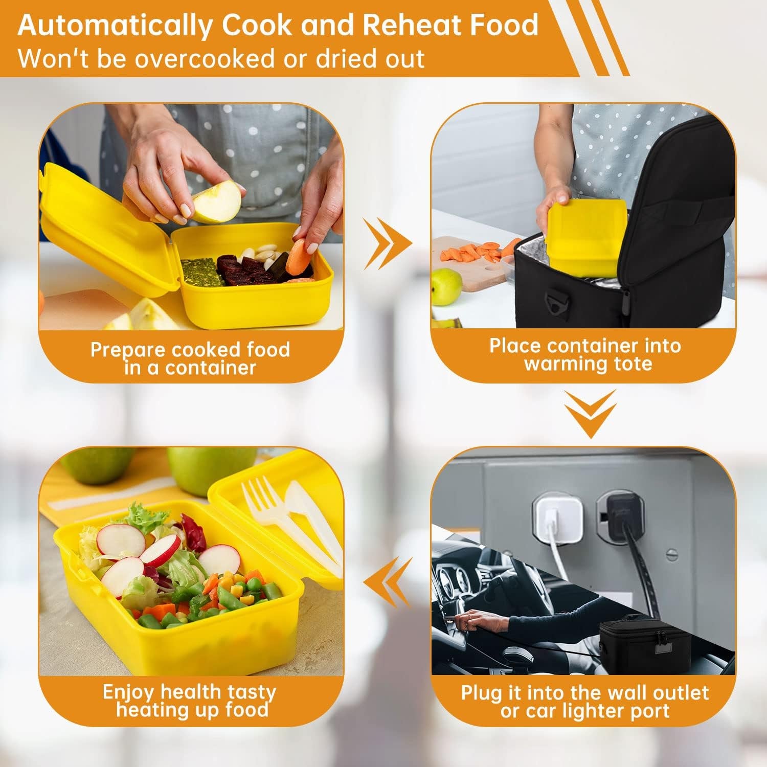 Portable Oven, Electric Lunch Box Food Heater - 12V/24V/110V 3-In-1 Car Food Warmer - Mini Personal Microwave Heated Lunch Box Warmer for Car, Truck, Travel, Office & Home Use - Black