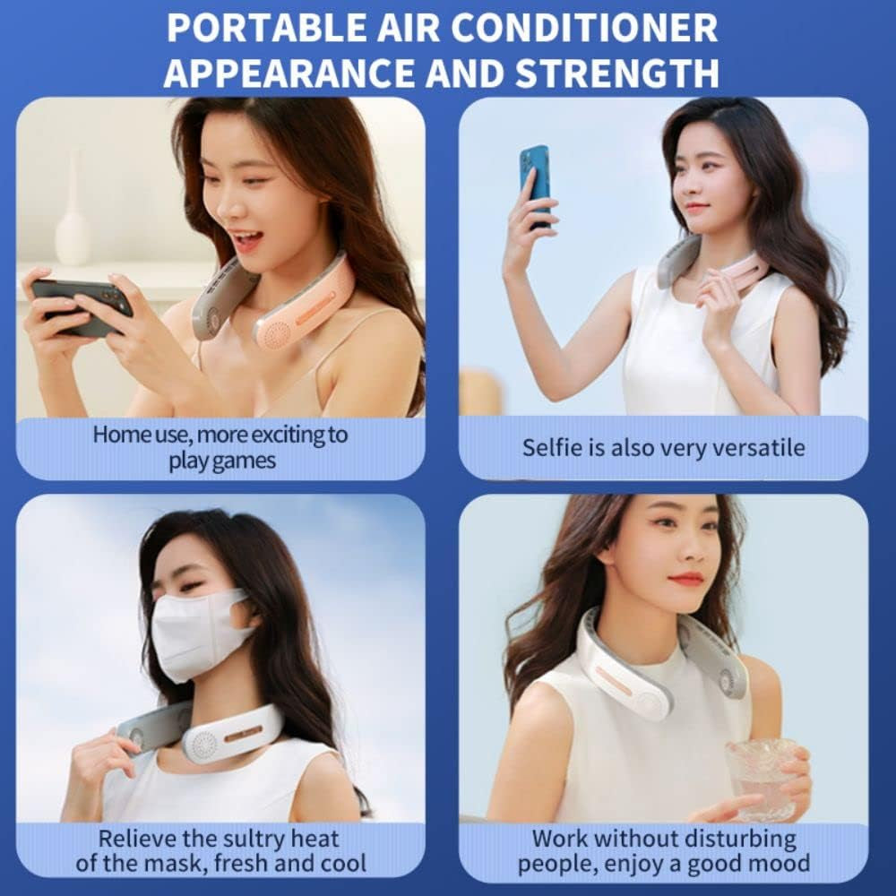 Neck Fans Upgraded Bladeless 4 Turbo USB Rechargeable Portable Fan Hands Free Portable Neck Fan 4000Mah Neck Fans 360°Surrounding Wind Strong Wind Gifts Outdoor Activities Fishing (Pink)
