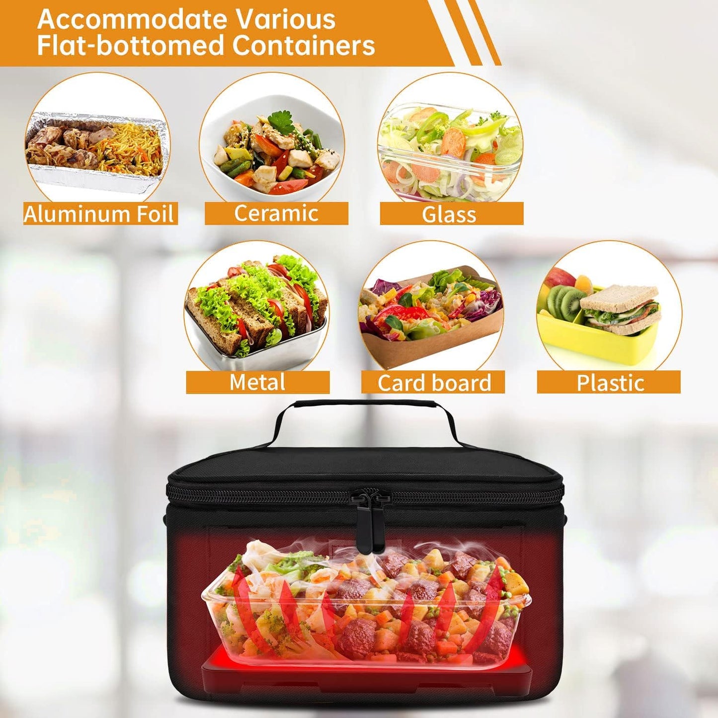 Portable Oven, Electric Lunch Box Food Heater - 12V/24V/110V 3-In-1 Car Food Warmer - Mini Personal Microwave Heated Lunch Box Warmer for Car, Truck, Travel, Office & Home Use - Black