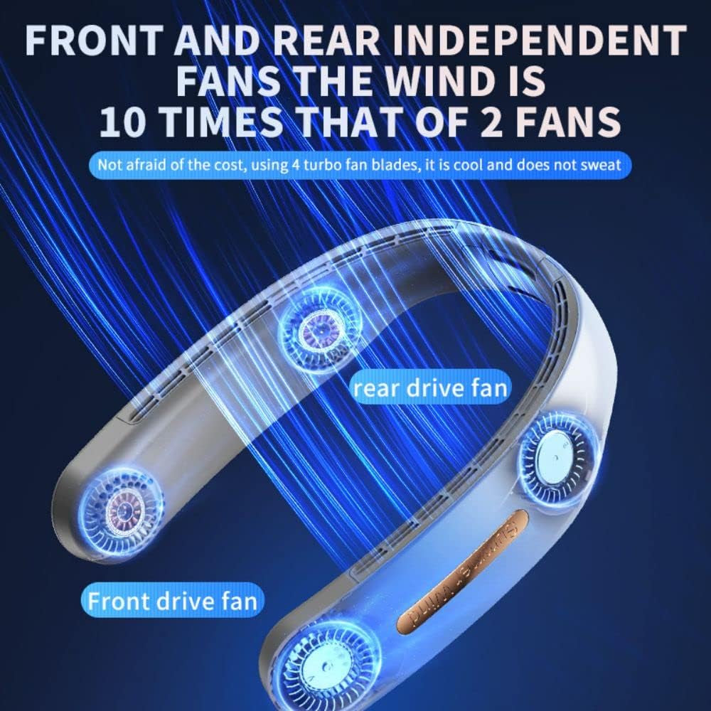 Neck Fans Upgraded Bladeless 4 Turbo USB Rechargeable Portable Fan Hands Free Portable Neck Fan 4000Mah Neck Fans 360°Surrounding Wind Strong Wind Gifts Outdoor Activities Fishing (Pink)