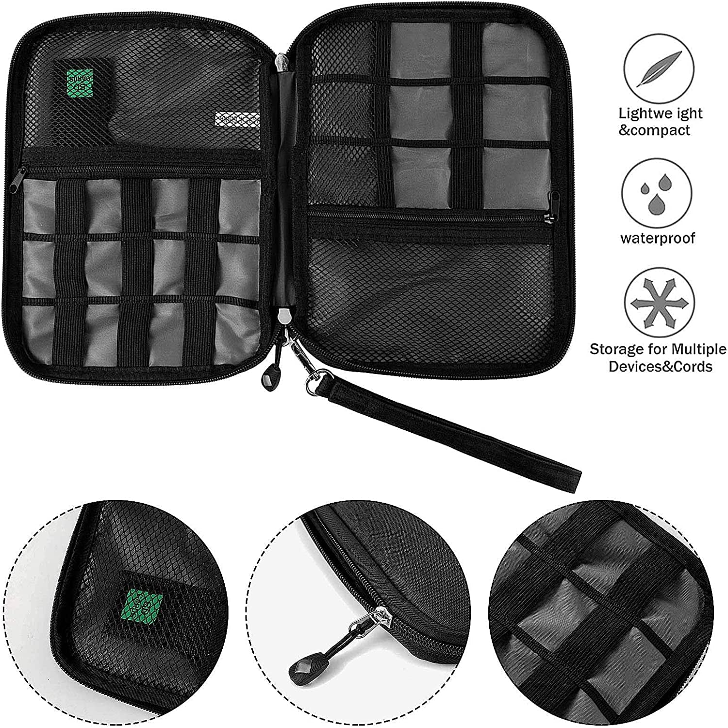 Travel Cable Organizer Bag Waterproof Portable Electronic Accessories Organizer for USB Cable Cord Phone Charger Headset Wire SD Card with 5Pcs Cable Ties(Blue)