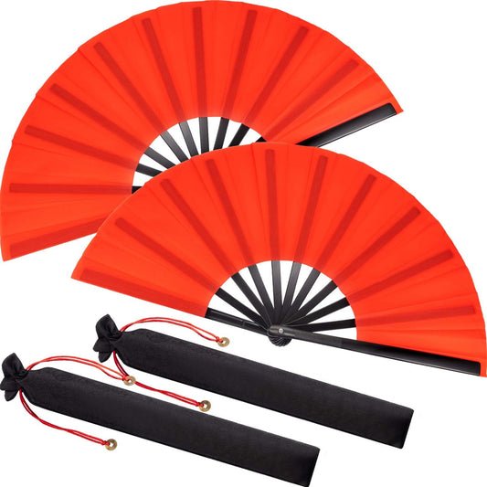 2 Packs Large Clap Fans for Line Dancing Large Chinese Folding Hand Fans for Men and Women, Festival, Tai Ji, Kungfu, Martial Art, Gifts (Red)