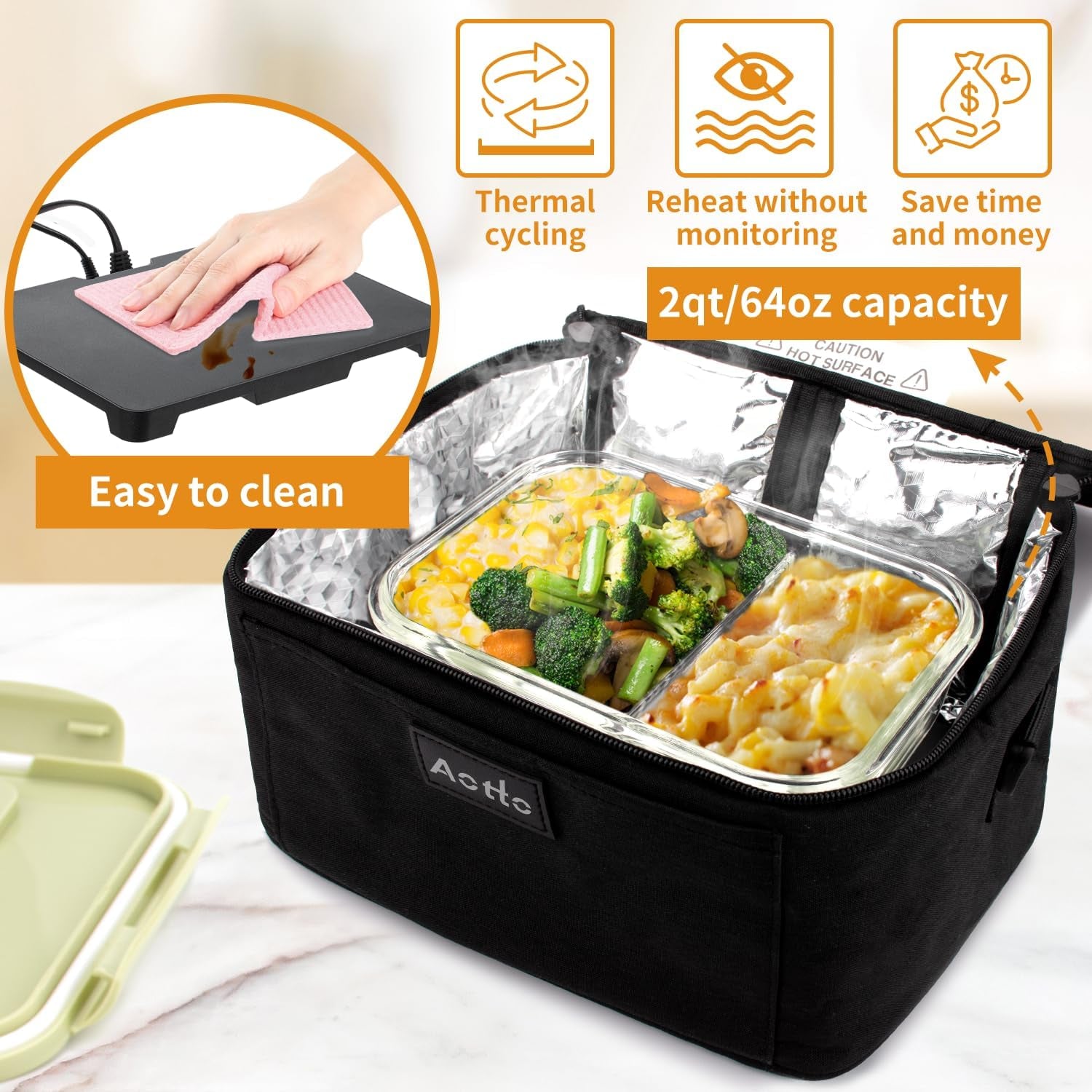 Portable Oven, Electric Lunch Box Food Heater - 12V/24V/110V 3-In-1 Car Food Warmer - Mini Personal Microwave Heated Lunch Box Warmer for Car, Truck, Travel, Office & Home Use - Black