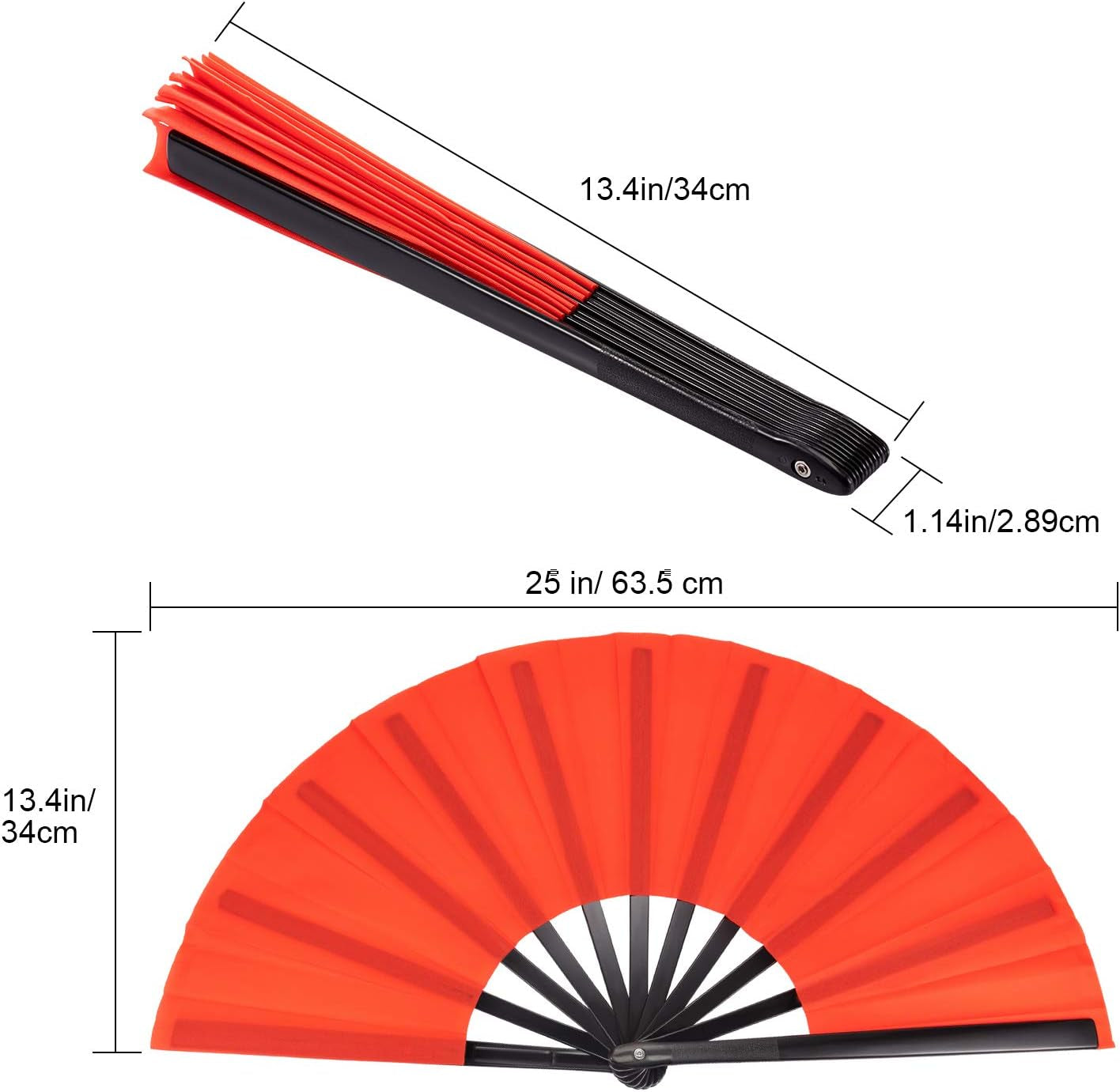 2 Packs Large Clap Fans for Line Dancing Large Chinese Folding Hand Fans for Men and Women, Festival, Tai Ji, Kungfu, Martial Art, Gifts (Red)
