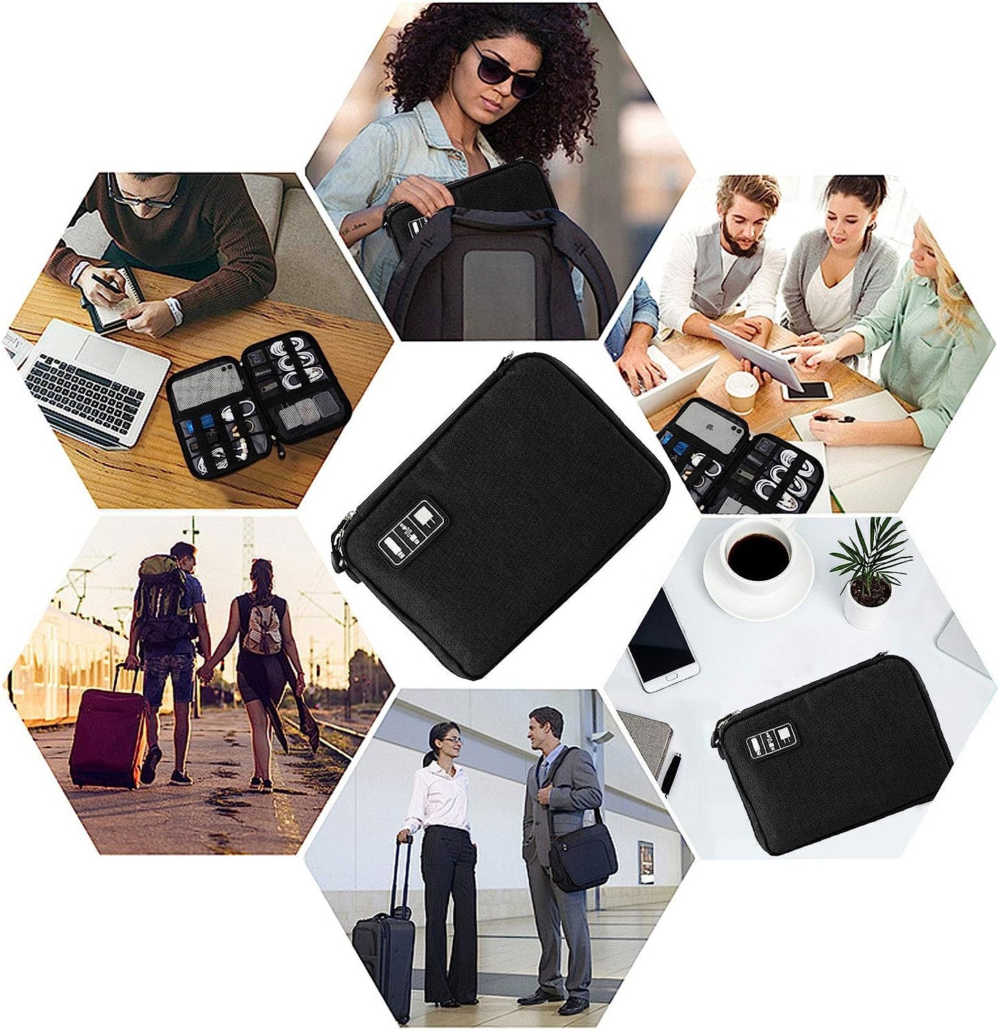 Travel Cable Organizer Bag Waterproof Portable Electronic Accessories Organizer for USB Cable Cord Phone Charger Headset Wire SD Card with 5Pcs Cable Ties(Blue)