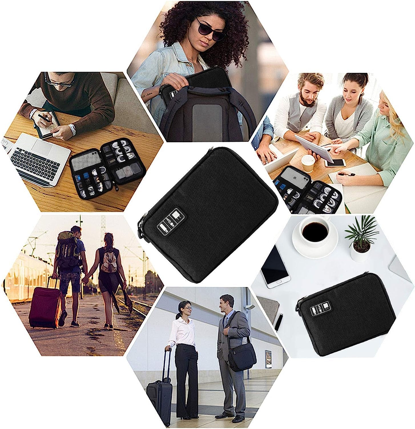 Travel Cable Organizer Bag Waterproof Portable Electronic Accessories Organizer for USB Cable Cord Phone Charger Headset Wire SD Card with 5Pcs Cable Ties(Blue)